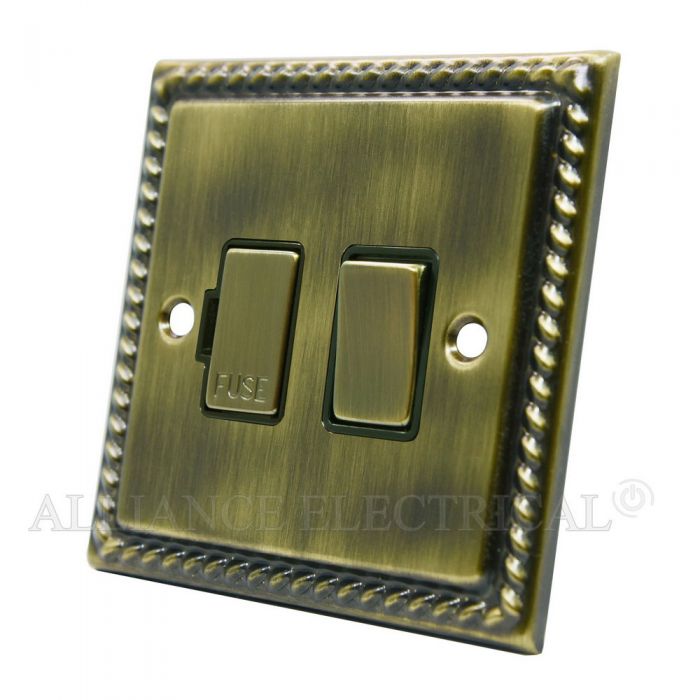 13 Amp Switched Fused Spur Switch in Polished Brass GEORGIAN Style Plate