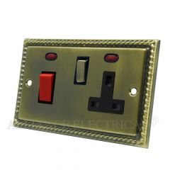 Georgian Antique Brass Cooker Control Unit with 2 Neon - 45A Cooker Socket 