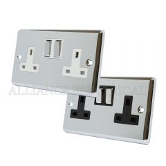 Polished Chrome Classical Style 13 Amp Double Wall Socket 2 Gang