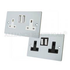 Polished Chrome Flat Style 13 Amp Double Wall Socket 2 Gang