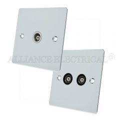 Polished Chrome Flat style TV Socket - Aerial Coaxial Point 1 Gang/ 2G